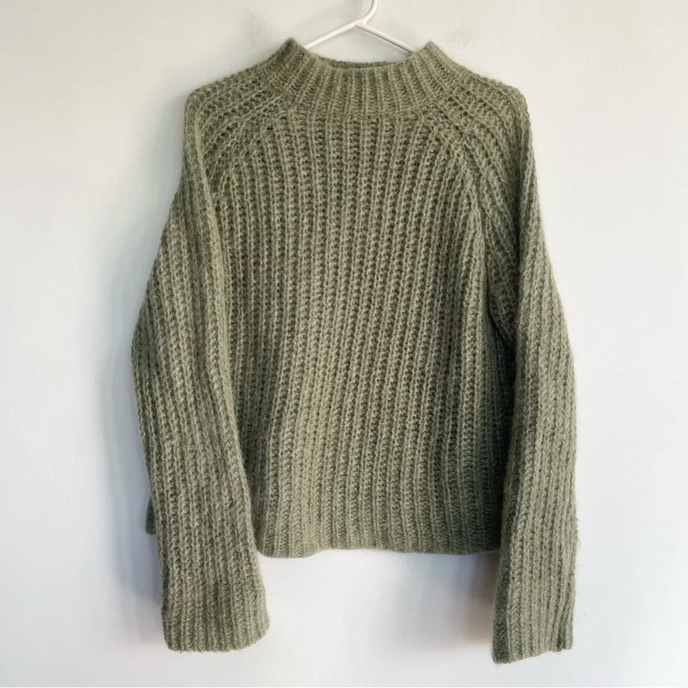 Vince - Marled Raglan Pullover in Jadeite Mohair Alpaca Blend Sweater Knit L